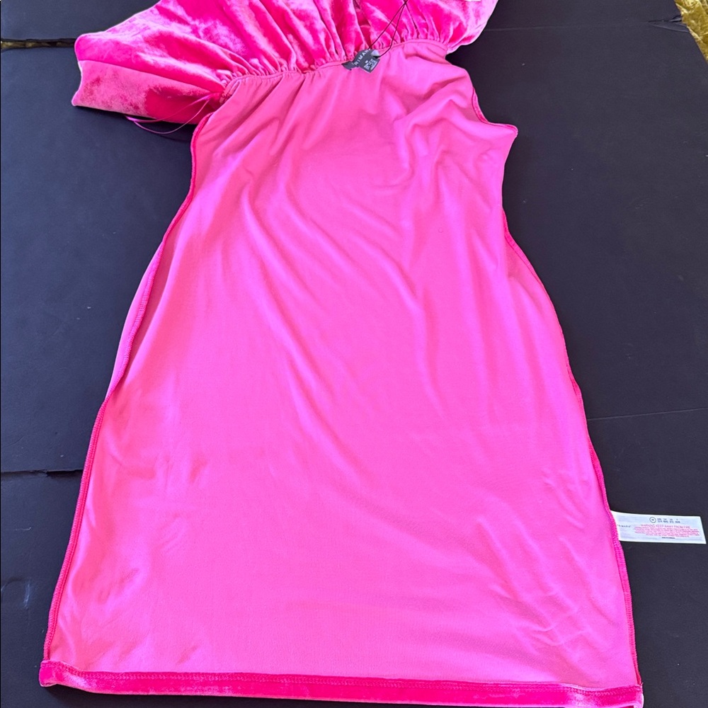 Pink Velvet Off Shoulder Abstract Dress - Picture 15 of 15